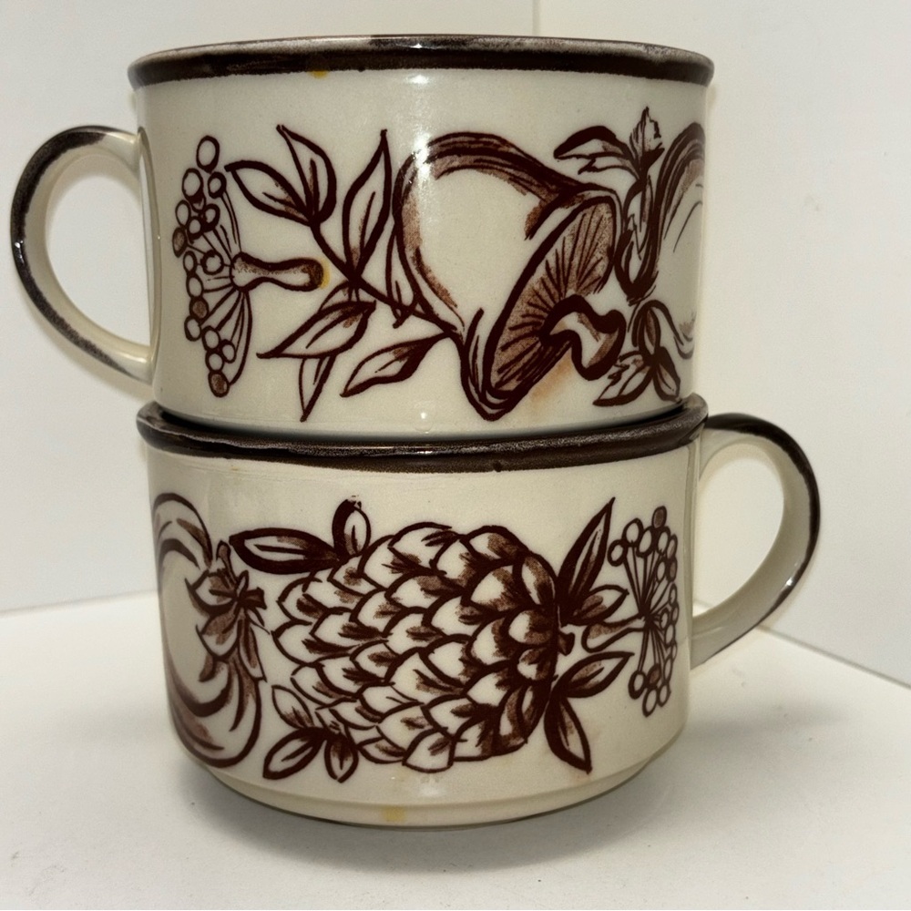 Otagiri, Japan set of 2 ceramic soup mugs with stylized vegetables design